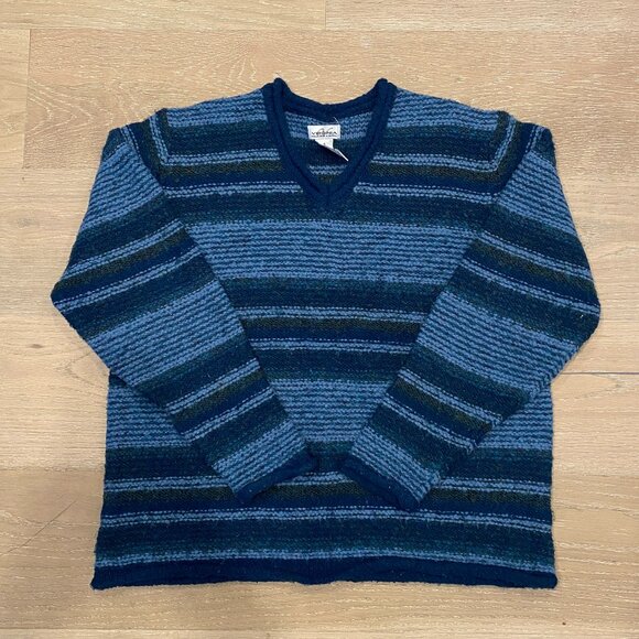 Blue Striped V-Neck Sweater - Picture 1 of 4